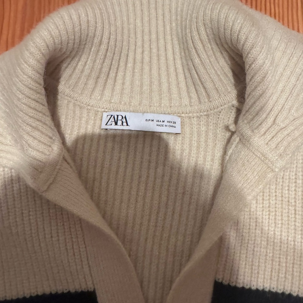 Zara beige sweater with navy stripes